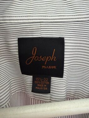 Joseph Men's Dress Shirt - Black Label with Brown Logo on White Striped Fabric
